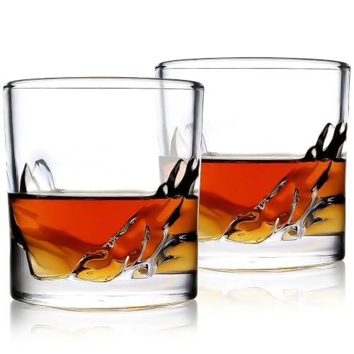 LIITON Grand Canyon Heavy Crystal Whiskey Glasses Gift Set of 2, Thick Freezable Bourbon Glass 1lb Each, Premium Whiskey Gifts for Men, Frozen Crystal Chills Cocktails Collins Glass, 10 oz