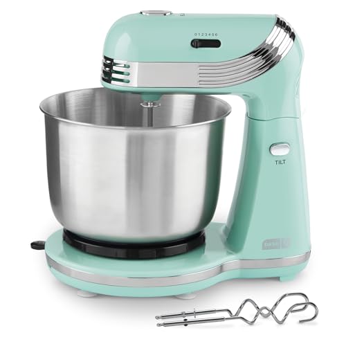 Dash Everyday Stand Mixer - Compact Tilt-Head Stand Mixer for Everyday Recipes - 6-Speed Power with Stainless Steel Bowl - Aqua, 3-Quart