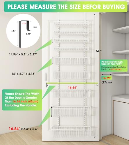 Mefirt White 9-Tier Over The Door Pantry Organizer, Pantry Organization and Storage, Deep Baskets Hanging Heavy-Duty Metal, Wall Spice Rack Seasoning Shelves for Home & Kitchen, Laundry Room Bathroom