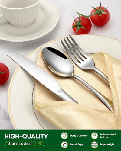 PHILIPALA 20 Piece Silverware Set, Stainless Steel Flatware Set for 4 Food Grade Novelty Flatware Cutlery Utensil Set Include Knife Fork Spoon Mirror Polished Dishwasher Safe