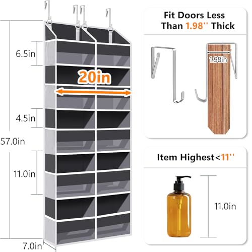 Heavy Duty Over The Door Organizer 5 Tiers, Extra Large Behind Door Storage of 10 Big Front & 10 Mesh Pockets, 80lb Weight Capacity, Hanging Doors Storage Organizer for Closet Bedroom Nursery, Grey