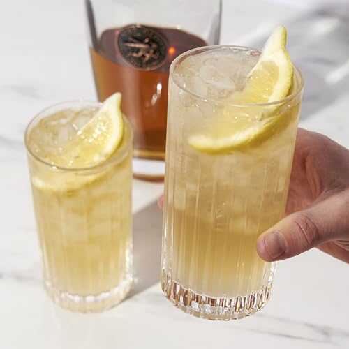 Viski Reserve Milo Crystal Highball Glasses - European Crafted Collins Glasses Set of 4-14oz Cocktail Glass for Wedding or Anniversary and Special Occasions Gift Ideas