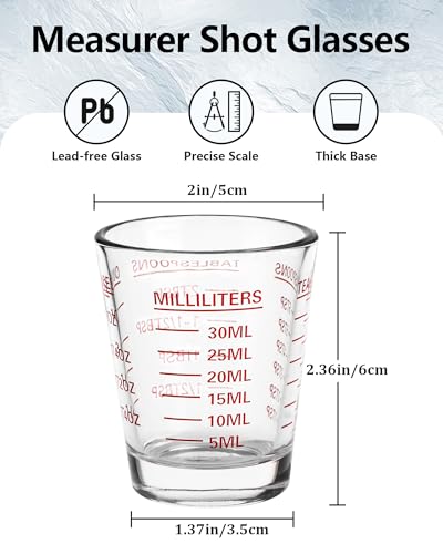 SAIAOKJ Shot Glasses Measuring Cup Set 2PACK Espresso Shot Glasses Liquid Heavy Glass 26-Incremental Measurement 1 OZ, 2 TBS, 6 TSP, 30 ML Kitchen Tools (Red)
