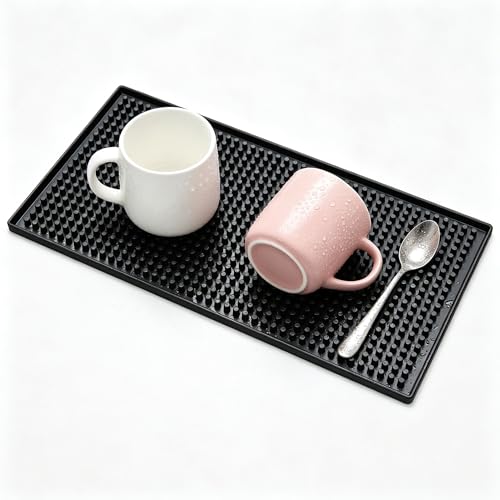 XieNie Bar Mat, 6" x 12" Black Small Coffee Mat for Home Bar Kitchen Countertop, Non-Slip Service Spill Mat for Cocktail Bartender Accessories, PVC Counter Top Cup Glasses Drying Mats, 1Pac