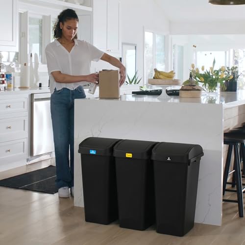Glad 12 Gallon Trash Can with Clorox Odor Protection | Linkable Waste and Recycling Bin with Swing Top and Lift Up Lid, for Kitchen, Office or Home, Black