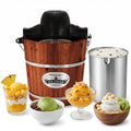 Elite Gourmet EIM418 Old Fashioned 4 Quart Vintage Walnut Wood Bucket, Electric Ice Cream Maker Machine, Uses Ice and Rock Salt Churns Ice Cream in Minutes