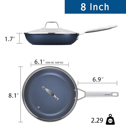 MsMk 8 Inch Small Nonstick Frying pan with Lid, Blue Egg Omelet Skillet