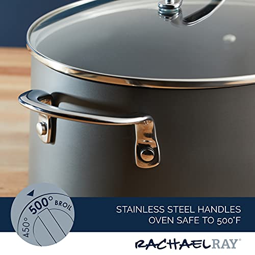 Rachael Ray Cookware, Professional Hard Anodized Nonstick Cookware Oval Pasta Stockpot and Braiser, 8-Quart, Gray
