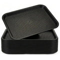 Yarlung 12 Pack Fast Food Tray, 13.7 x 10.5 Inch Plastic Restaurant Serving Tray Cafeteria Trays for Coffee Table, Kitchen, Party, Black