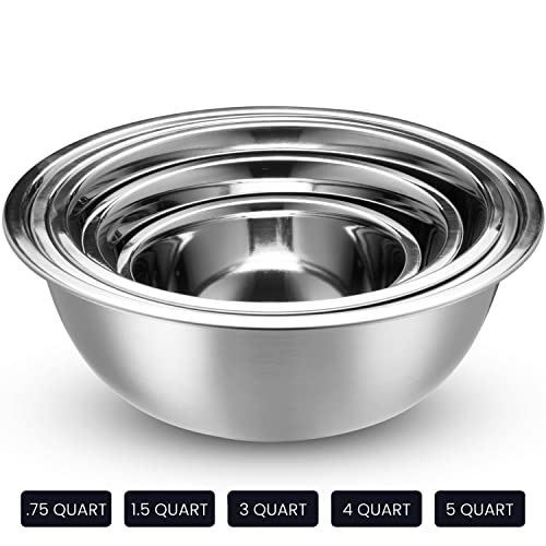 WHYSKO Stainless Steel Mixing Bowl Set, 10 Piece Stainless Steel Mixing Bowls with Lids Set for Food Prep Storage and Serving, Dishwasher Safe for Kitchen Baking Cooking, Silver