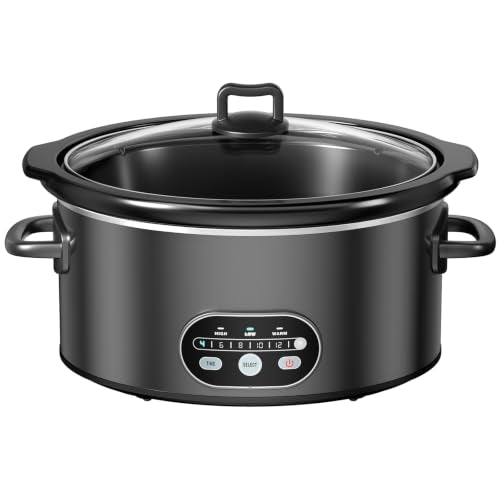 NEWBULIG Slow Cooker 8 Quart, Large Slow Cooker, Ceramic Nonstick Coating, 3 Adjustable Temp Multi Cookers with Dishwasher Safe Stoneware Pot & Tempered Glass Lid, 35in Tangle Free Cord Wrap, Black