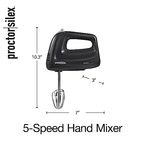 Proctor Silex Easy Mix 5-Speed Electric Hand Mixer with Bowl Rest, Compact and Lightweight, 215 Watts of Peak Power, Black (62511)