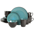 Gibson Elite Soho Lounge 16-Piece Round Reactive Glaze Stoneware Dinnerware Set, Service for 4 – Teal Plates and Bowls