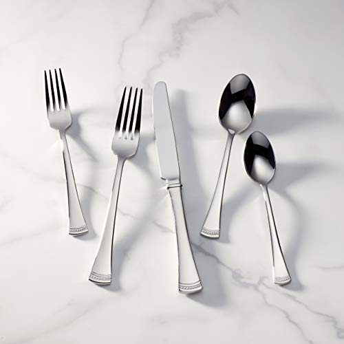Lenox Silverware Set For 12, Portola 65-Piece Flatware Set with Serving Utensils, Service For 12, 18/10 Stainless Steel Flatware, Dishwasher Safe, Knives Spoons and Forks (Silver, 65 pieces)