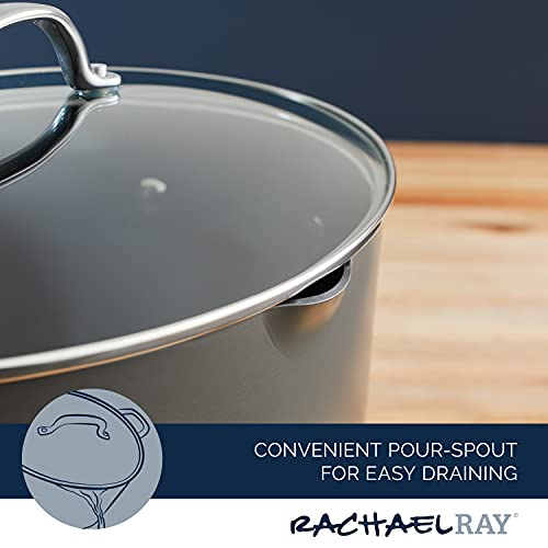 Rachael Ray Cookware, Professional Hard Anodized Nonstick Cookware Oval Pasta Stockpot and Braiser, 8-Quart, Gray