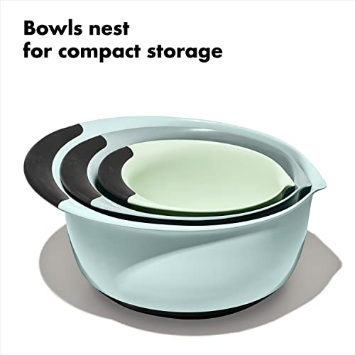 OXO Good Grips 3-Piece Plastic Mixing Bowl Set - Cadet Blue, Tower Gray, Jade, Small, Medium, Large