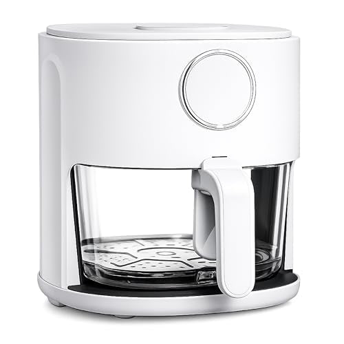 COOK WITH COLOR Colorful 1200W 4Qt Air Fryer: Glass Basket, Dishwasher Safe, 60min Timer, 6 Presets, Temp Control