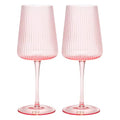 Paris Hilton Ribbed Wine Glass Set, Elegant Fluted Glassware, Perfect for Red Wine or White Wine, Set of 2, 18-Ounce, Pink