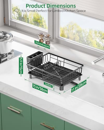 CosyPic Dish Drying Rack for Kitchen Counter, Stainless Steel Drainer Anti Rust, Smart Drainage System Drainboard with Detachable Cutlery Holder, Handwash Dish Helper for Home, Apartment Space Saving