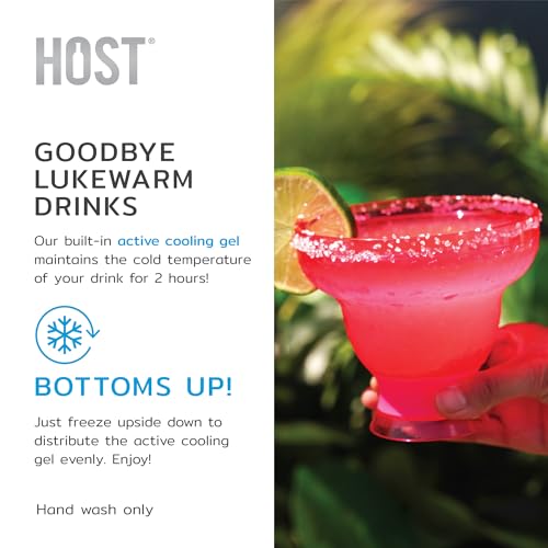 HOST FREEZE Margarita Cocktail Glasses, Frozen Cup Double Wall Plastic Margarita Glasses Drinking Set Modern Drinking Glasses 12oz Punch Pink Set of 2