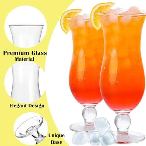 Cheardia 6 Pack Hurricane Glass, 14 oz Pina Colada Glasses Clear Tulip Drinking Cups for Juices, Cocktails, Full-Bodied Beer, Tropical Drinks, Water, Beverages