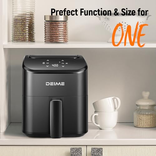 DEIME Air Fryer, Small Digital 3 Qt Airfryer Space Saving Compact, Bake, Reheat, Roasts for Quick Easy Meals, Mini Compact & Quiet, Nonstick & Dishwasher Safe Basket (Black)