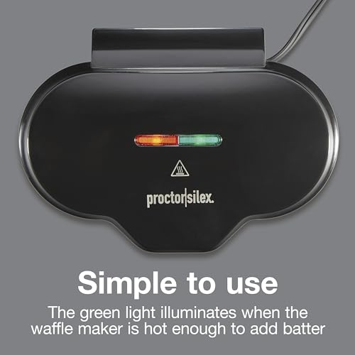 Proctor Silex Double Mini Waffle Maker Machine with 4” Round Non-stick Grids, Makes 2 Personalized Individual Breakfast Keto Chaffles and Hashbrowns, Compact, Black (26102)
