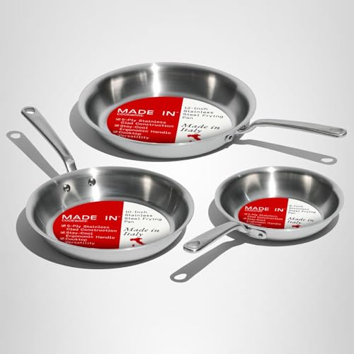 Made In Cookware - 3-Piece (Includes 8",10",12") Stainless Frying Pan Set - 5 Ply Stainless Clad - Professional Cookware - Crafted in Italy - Induction Compatible