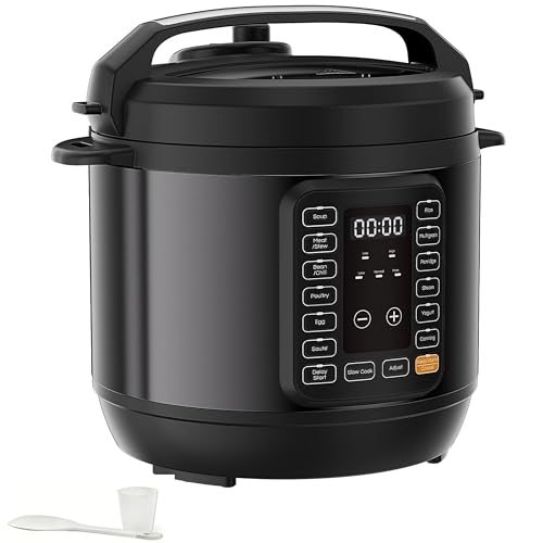 HealSmart 6QT Electric Pressure Cooker, 16-in-1 & Non-Stick Stainless Steel Multi Cooker with 12 Presets for Slow Cook, Meat Stew, Steam, Sauté, Canning, Yogurt Maker, Dishwasher Safe, Black