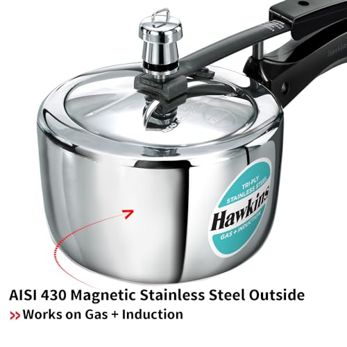 HAWKINS Triply Stainless Steel Pressure Cooker, Inner Lid Induction Cooker, (HSST15) 1.5 litres Silver