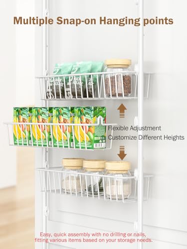 Delamu Over The Door Pantry Organizer, 8-Tier Pantry Door Organizers and Storage with Adjustable Basket, Metal Hanging Spice Rack, Seasoning Organizer, Door Organizer for Home Kitchen Bathroom, White