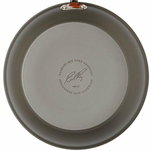 Rachael Ray Cucina Dishwasher-Safe Hard-Anodized Pots and Pans Set Non Stick Cookware, 12-Piece, Gray with Red Handles