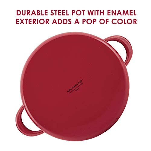 Rachael Ray Create Delicious Large Enamel on Steel Induction 12 Qt Stock Pot with Lid, Red Shimmer