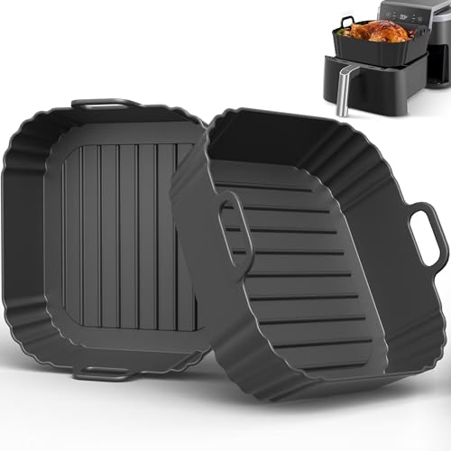 PINTAUR Square Silicone Air Fryer Liners 2 Pack, Compatible with Ninja AF141