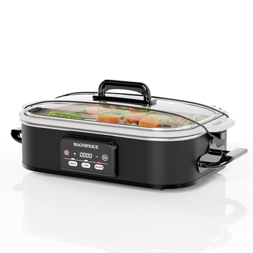 Magnifique 4 Quart Casserole Digital Slow Cooker, Premium Ceramic Bakeware for Oven, Dishwasher Safe Baking Dish,Black