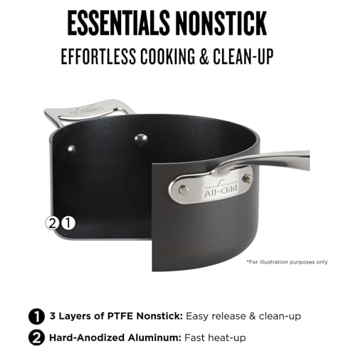 All-Clad Essentials Hard Anodized Nonstick Cookware Set 10 Piece Oven Safe 350F Pots and Pans Black