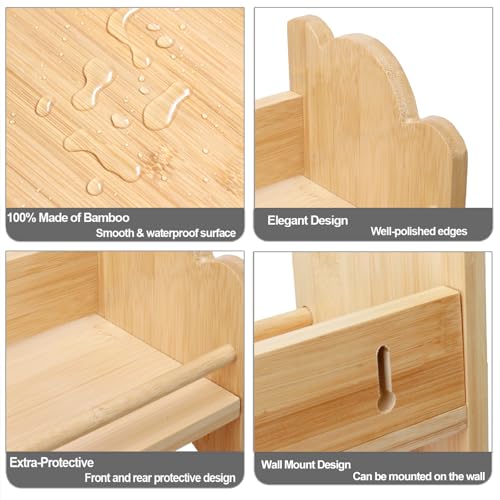 Thalomely 3 Tier Bamboo Spice Rack, Spice Rack Organizer, Seasoning Jars Rack Shelf Spice Organizer for Kitchen Counter or Wall Mounting, Spice Storage Holder with handles, Jars Not Included,Natural