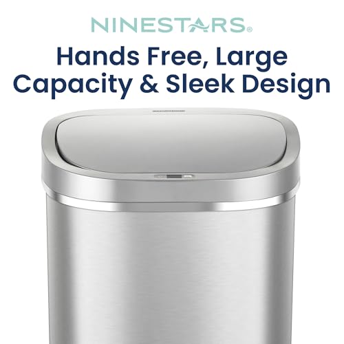 Ninestars 21 Gallons Automatic Touchless Kitchen Trash Can with Lid, Motion Sensor Trash Can for Kitchen, Living Room, Office, 80 Liter Stainless Steel Garbage Bin (21 Gallon Rectangular)