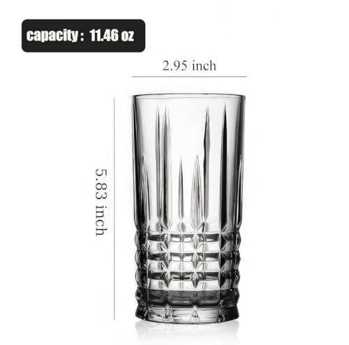 MQMCPDS Highball Glasses Collins Tall Drinking Beverage Set of 6, 15 oz Large Capacity Premium Crystal Glassware, Heavy Base Glass Tumbler for Cocktails, Water, Beer, Mojito, Iced Coffee