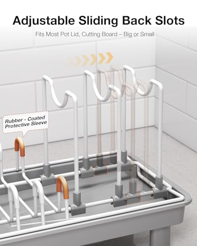 Nfnoyp Dish Rack, Carbon Steel Small Dish Drying Rack Rustproof for Kitchen Counter, Compact Space-Saving Dish Drainer with Adjustable Slots for Small Kitchens & Apartments, 16.5×6.5×7inch, Grey