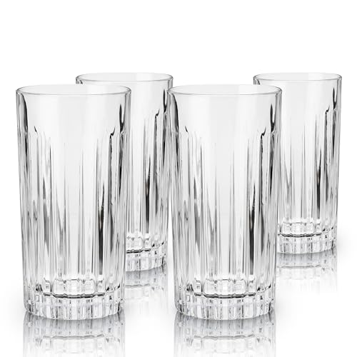Viski Reserve Milo Crystal Highball Glasses - European Crafted Collins Glasses Set of 4-14oz Cocktail Glass for Wedding or Anniversary and Special Occasions Gift Ideas