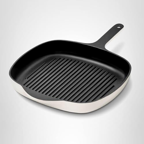 Caraway Enameled Cast Iron Grill Pan - 10.5” Grill Pan for Stovetop Cooking - 3 Layer Enamel Coating - No Seasoning Required - Compatible With All Stovetops - Free From Forever Chemicals - Cream