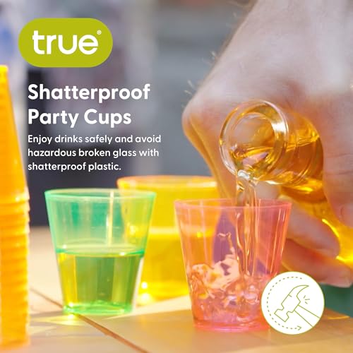 True Neon Multicolor Plastic Party Shot Glasses - Disposable Shot Glasses for Outdoor Drinking - Assorted Colors 2oz Set of 60