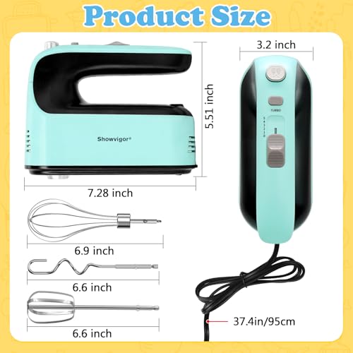 Electric Hand mixer - Adjustable Speed 300W Handheld Mixer Electric Whisk with 5 Stainless Steel Accessories, Turbo Boost/Self-Control Speed + Eject Button Food Beater for Cakes Eggs