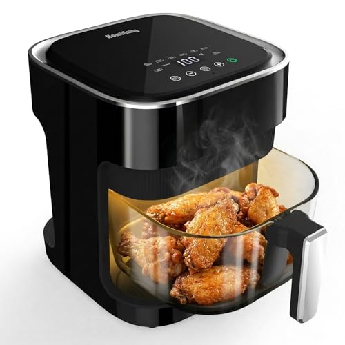 Glass Air Fryer 4.5 Qt, Non-Toxic Borosilicate Glass Basket with 360° View, Upgraded Food-Grade Stainless Steel