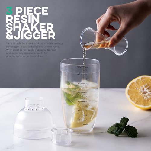 Homestia 3 Pack Plastic Cocktail Shaker Set - 24oz 700ml Drink Mixer with Built-in Strainer Extra Cap, Recipes Book, Leakproof Bartender Kit for Cocktails, Boba Tea, Milkshakes