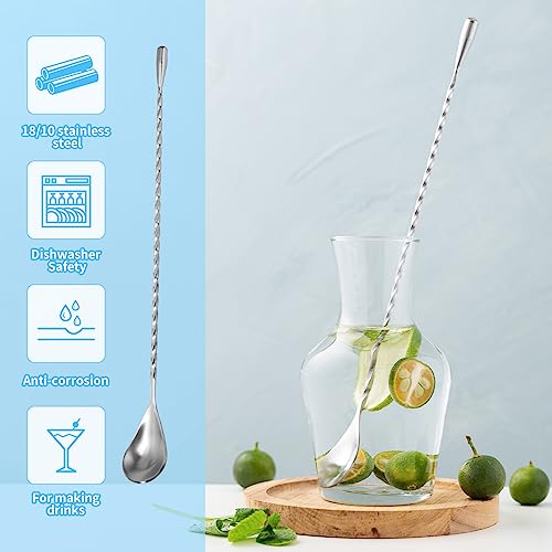 6 Pcs 12 Inch Bar Mixing Spoon Cocktail Spoon Stainless Steel Bar Long Spoon With Spiral Pattern