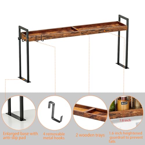 EffiJoy Spice Rack Shelf for 30-inch Kitchen Stove, Over the Stove Shelf with 4 Level Adjustable Height, Over Stove Spice Rack with 4 Hooks, Rustic Brown + Black