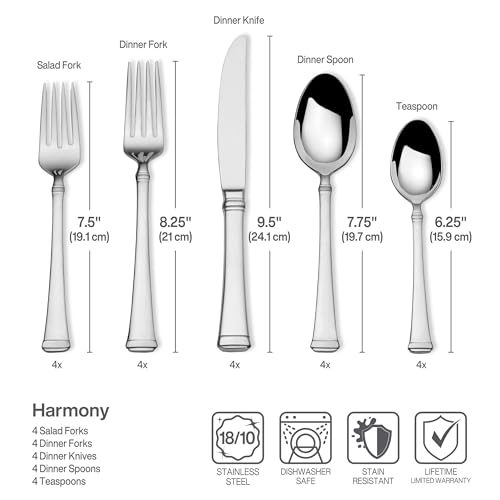 Mikasa, Harmony Flatware Service for 4, 20 Piece Set, 18/10 Stainless Steel Silverware Set