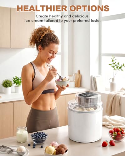 Ice Cream Maker Machine – 2.1 Quart Ice Cream Machine for Gelato, Sorbet & Frozen Yogurt, Pre-Freeze Bowl, LCD Screen and Timer, Perfect for 6-10 Servings, Easy to Use & Clean